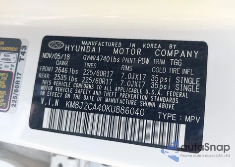 2019 Hyundai Tucson Se из США, поврежденный, VIN KM8J2CA40KU886040